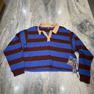 NWT Stranger Things XXL Womens Long Sleeve Crop Top With Patches Collar Striped